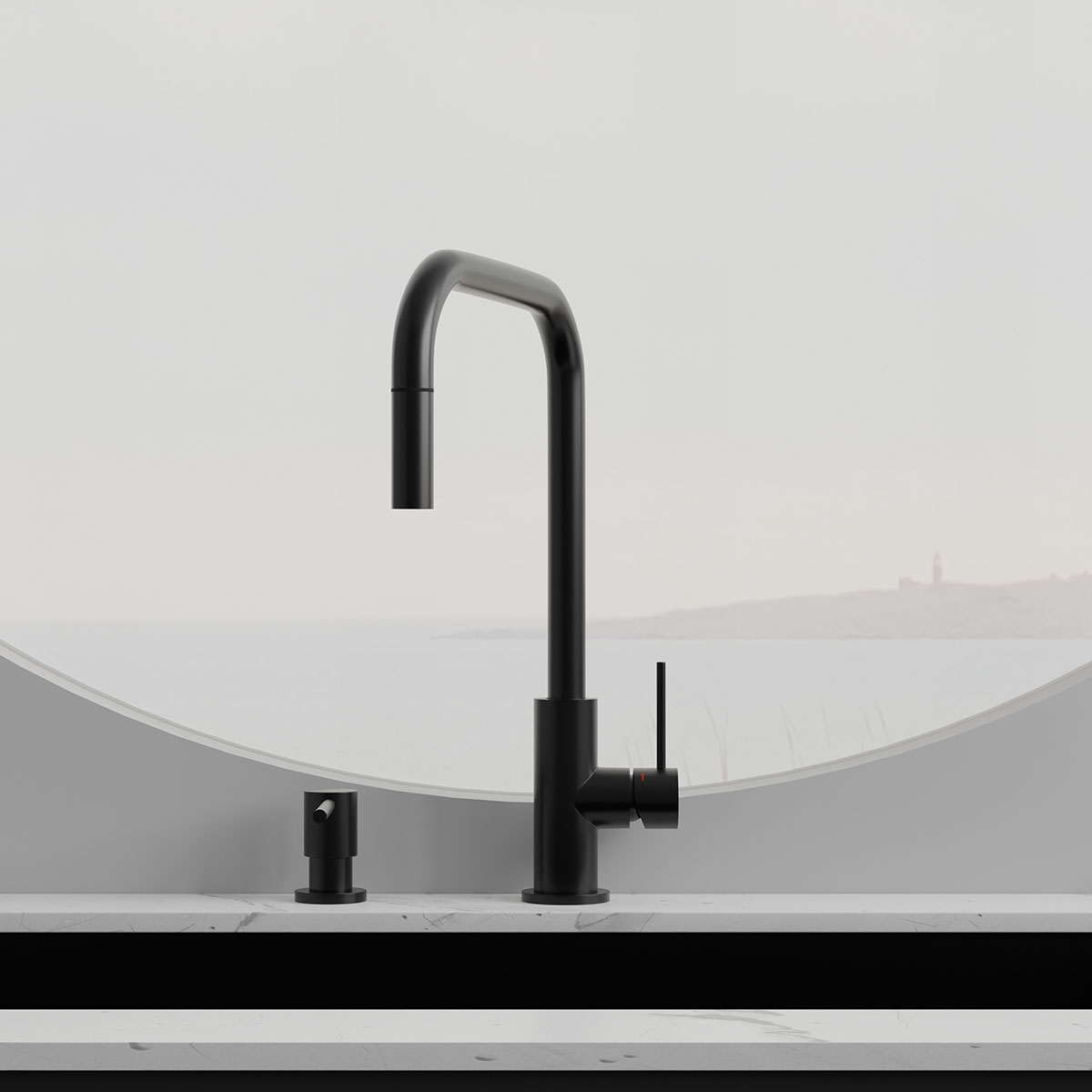 Kjøkkenbatteri Scandtap Steel Accent Square med Uttrekkbar Tut