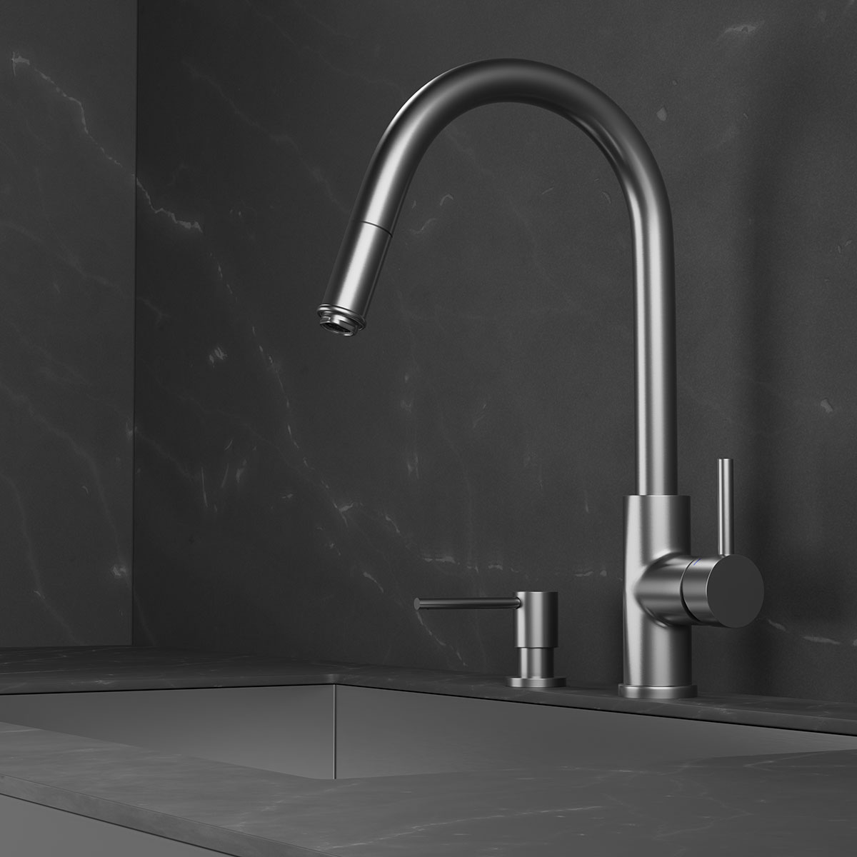 Kjøkkenbatteri Scandtap Steel Access med Uttrekkbar Tut