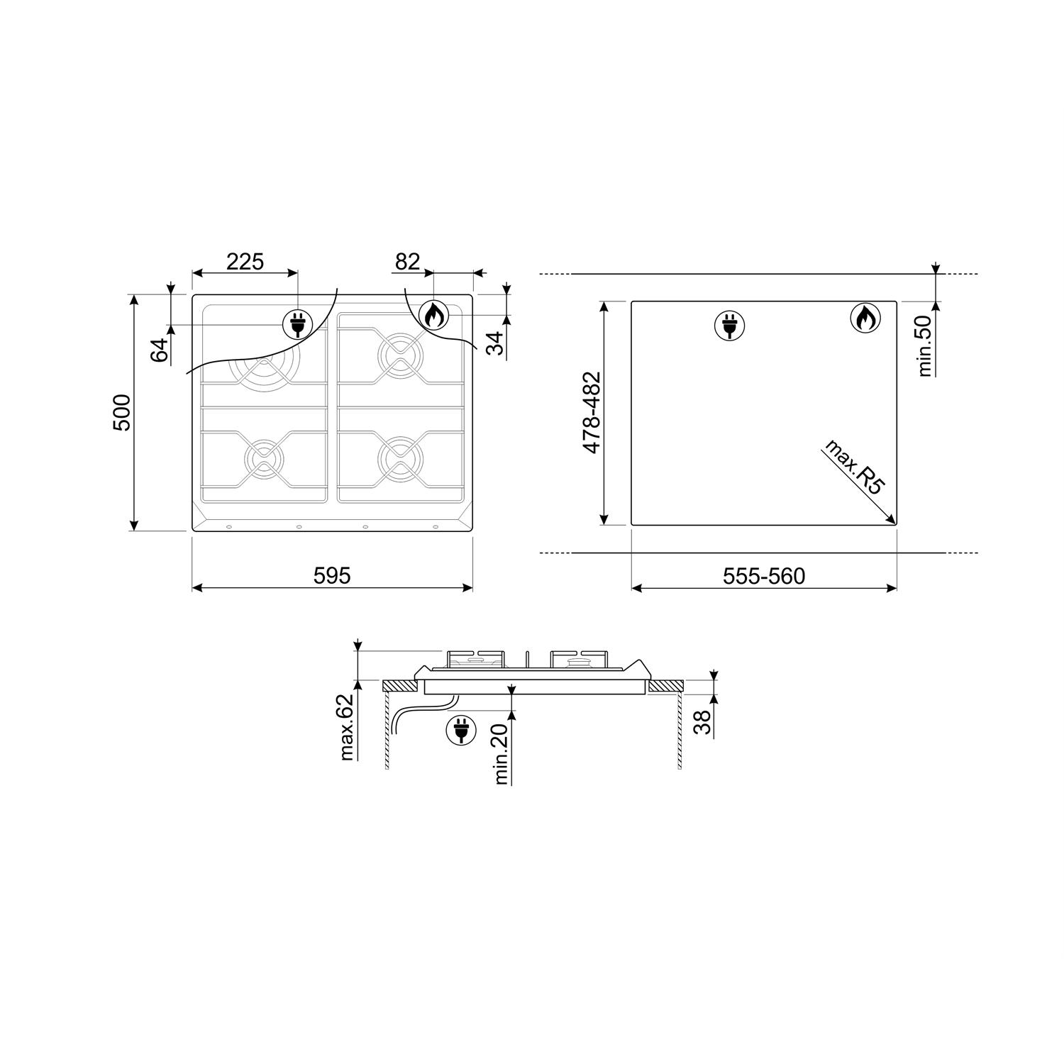 Gasskoketopp Smeg Colonial SRV864