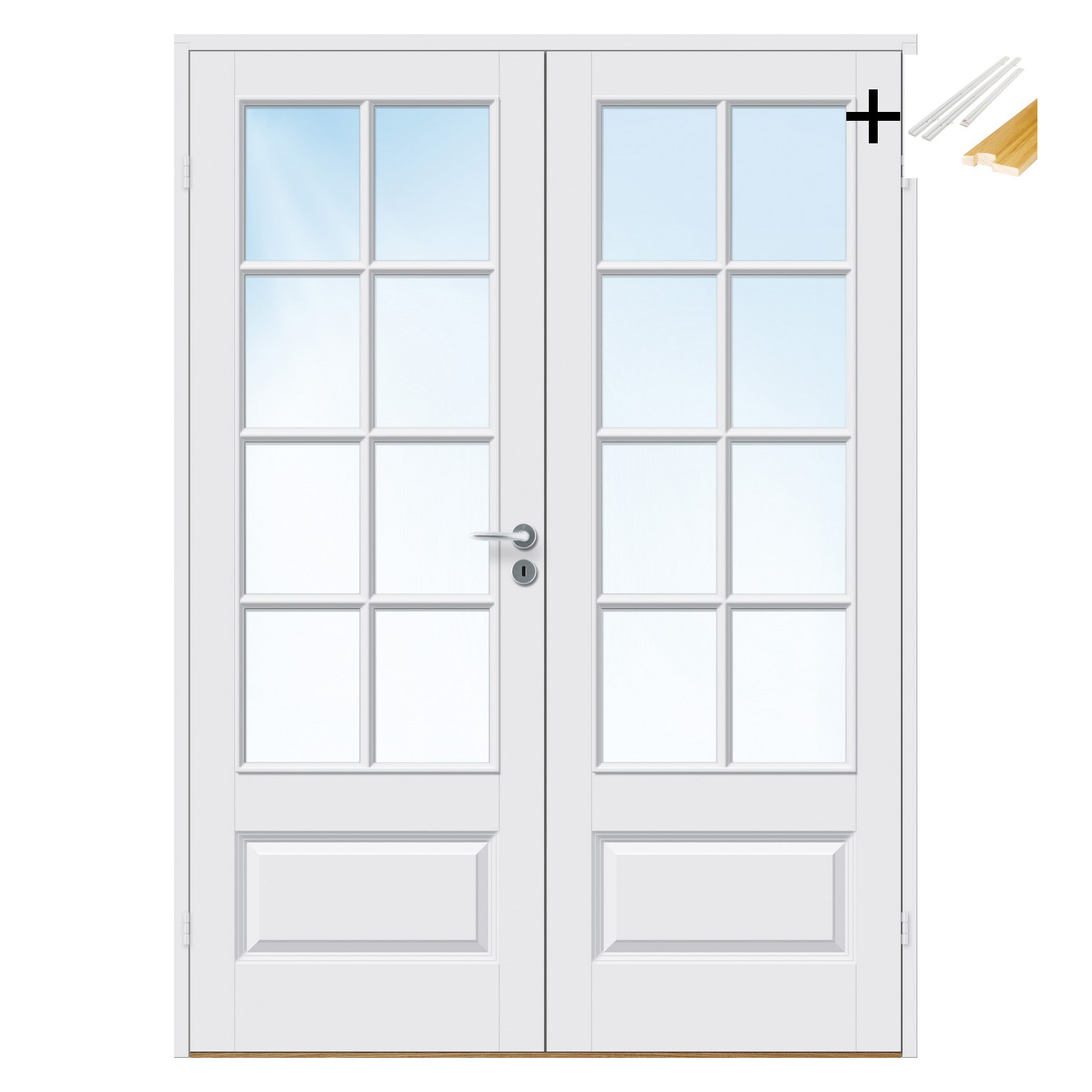 Tofløyet Dør Bygg1 Ida FW Hvit Klarglass med Karmsett