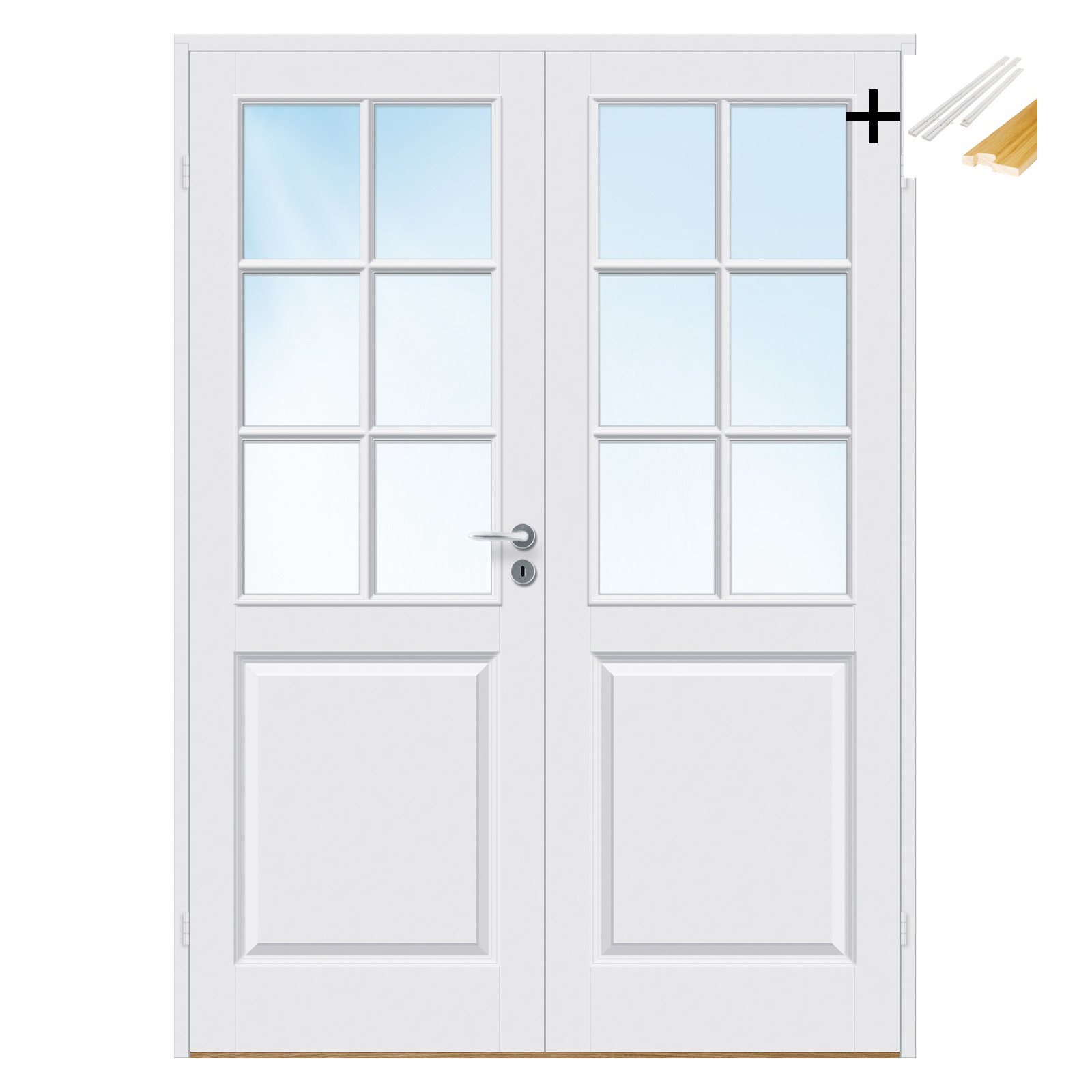 Tofløyet Dør Bygg1 Kari HW Hvit Klarglass med Karmsett