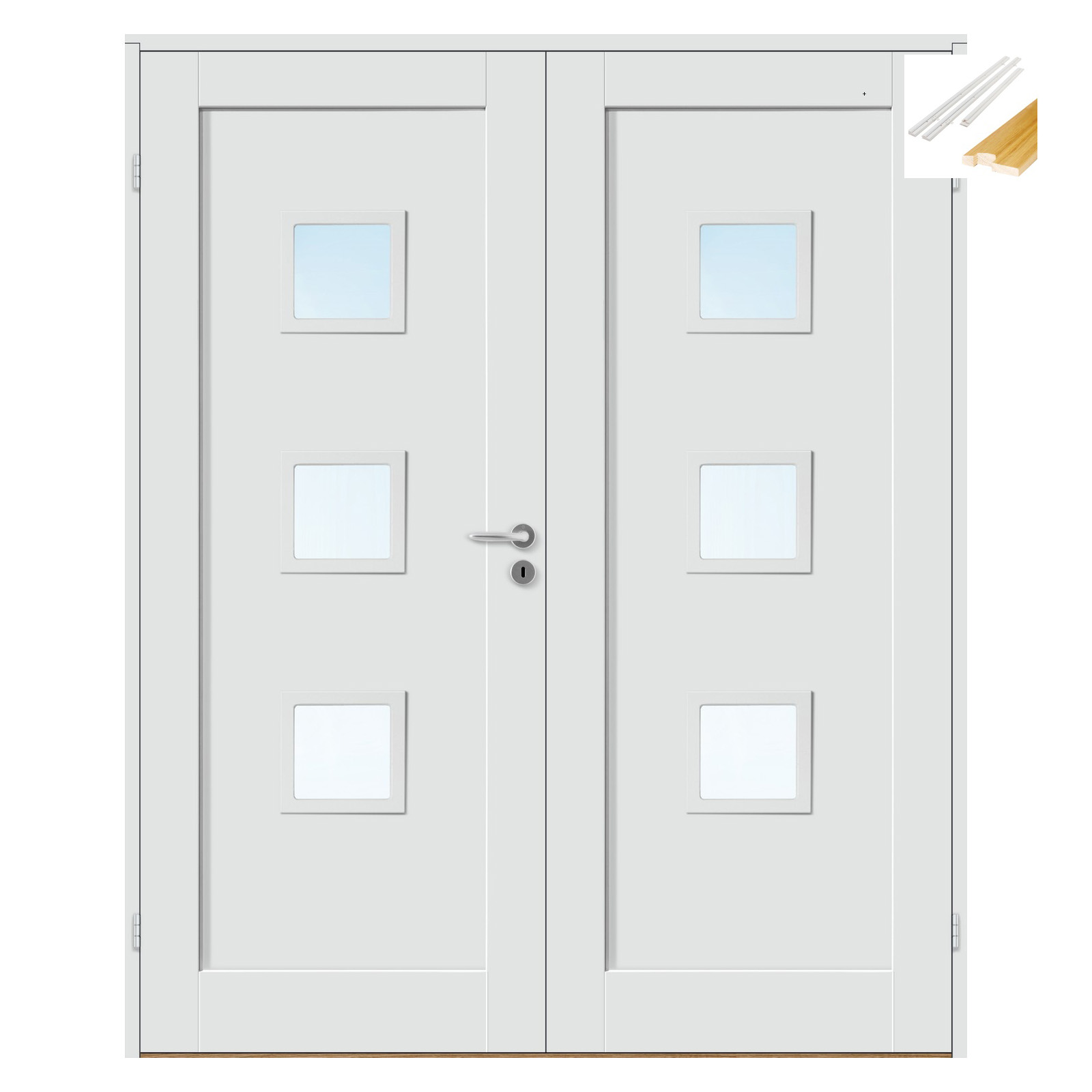 Tofløyet Dør Bygg1 Stil 1 F3 Hvit Glass med Karmsett