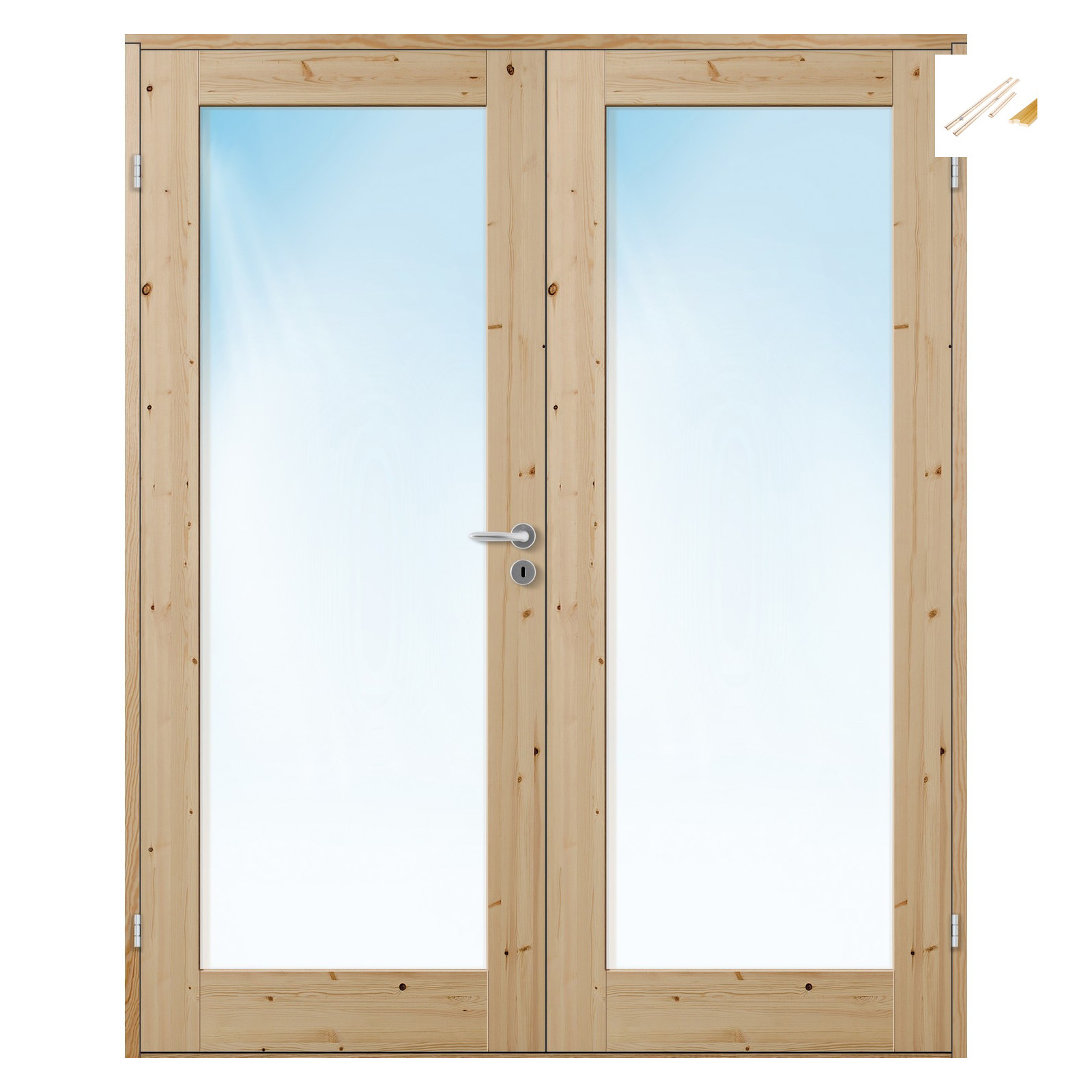 Tofløyet Dør Bygg1 Stil 1 Furu Klarglass med Karmsett