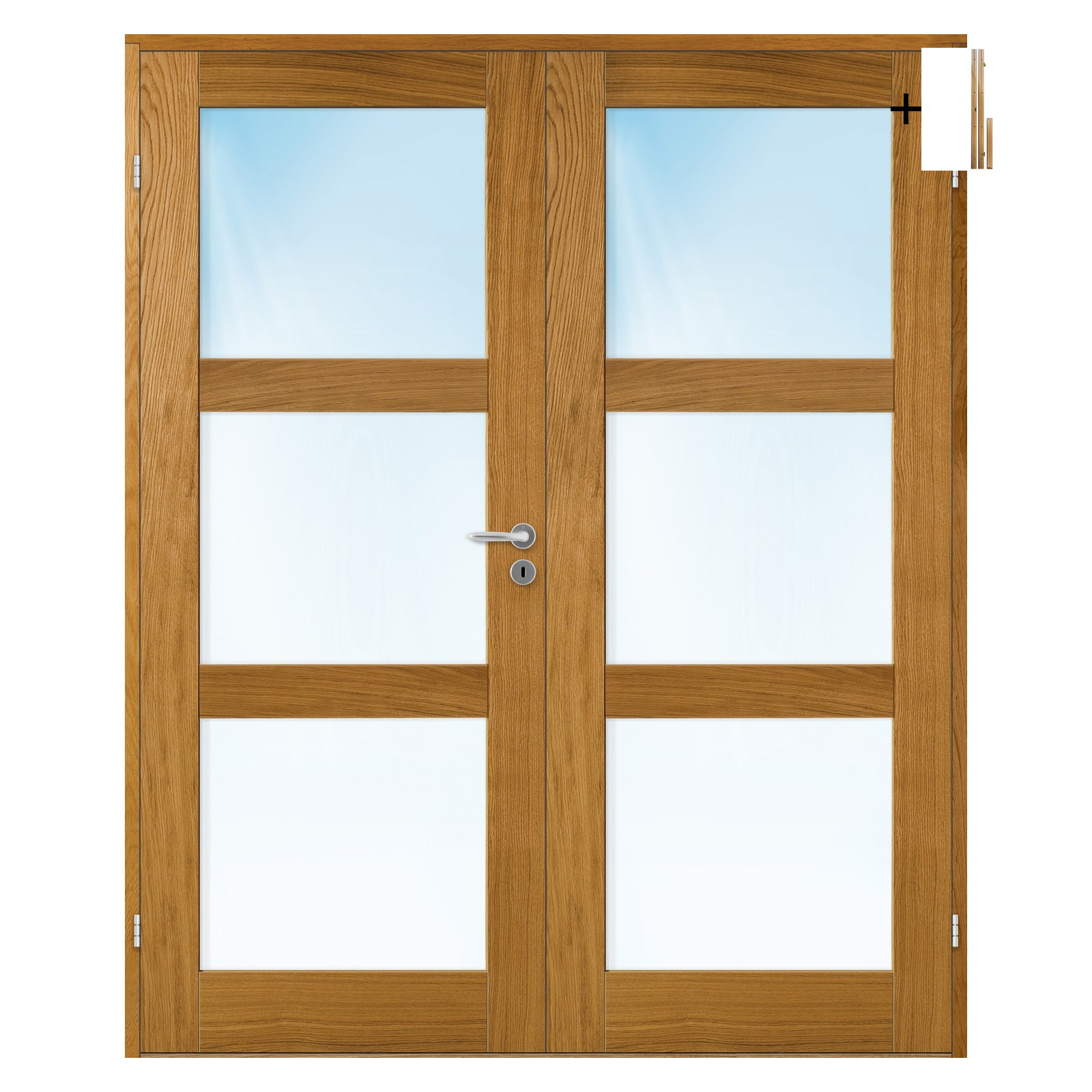 Tofløyet Dør Bygg1 Stil 3 Eik Glass med Karmsett