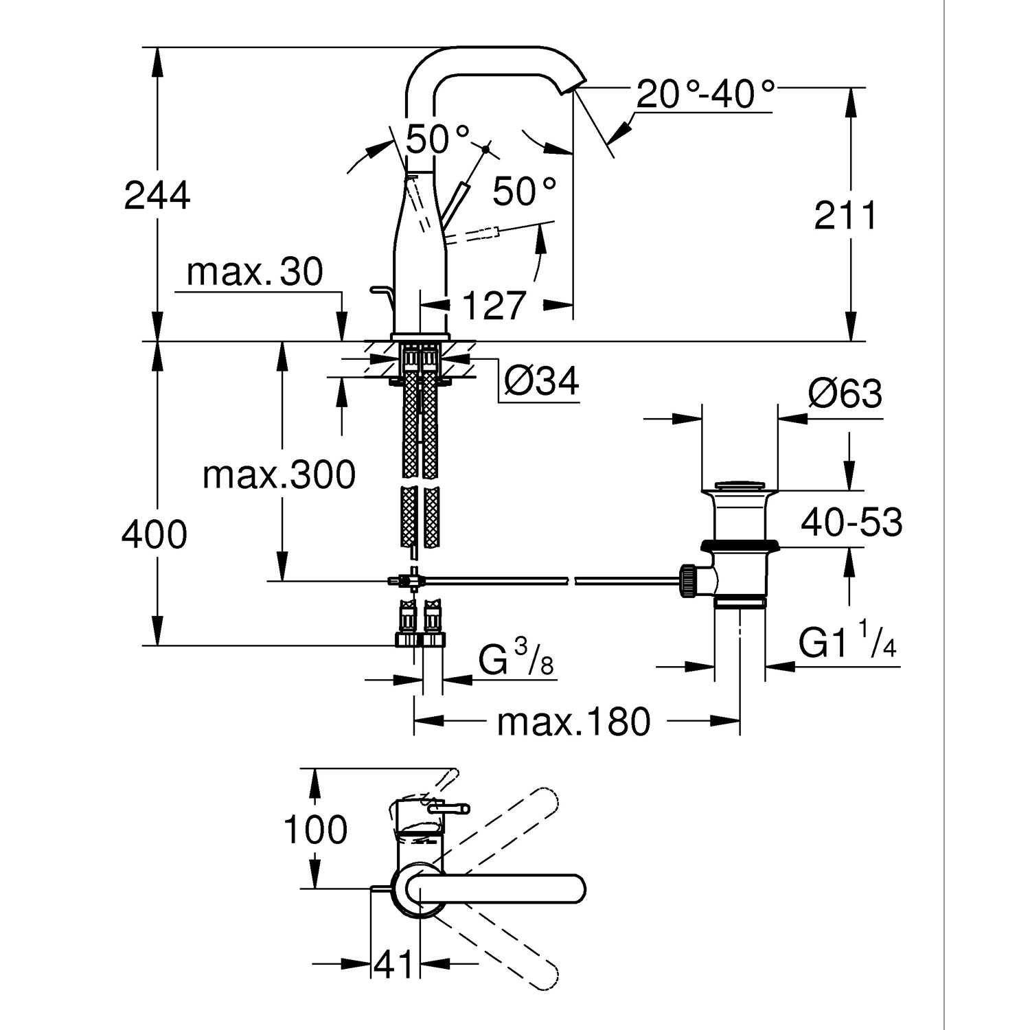 Tvättställsblandare Grohe Essence 32628 med Lyftventil