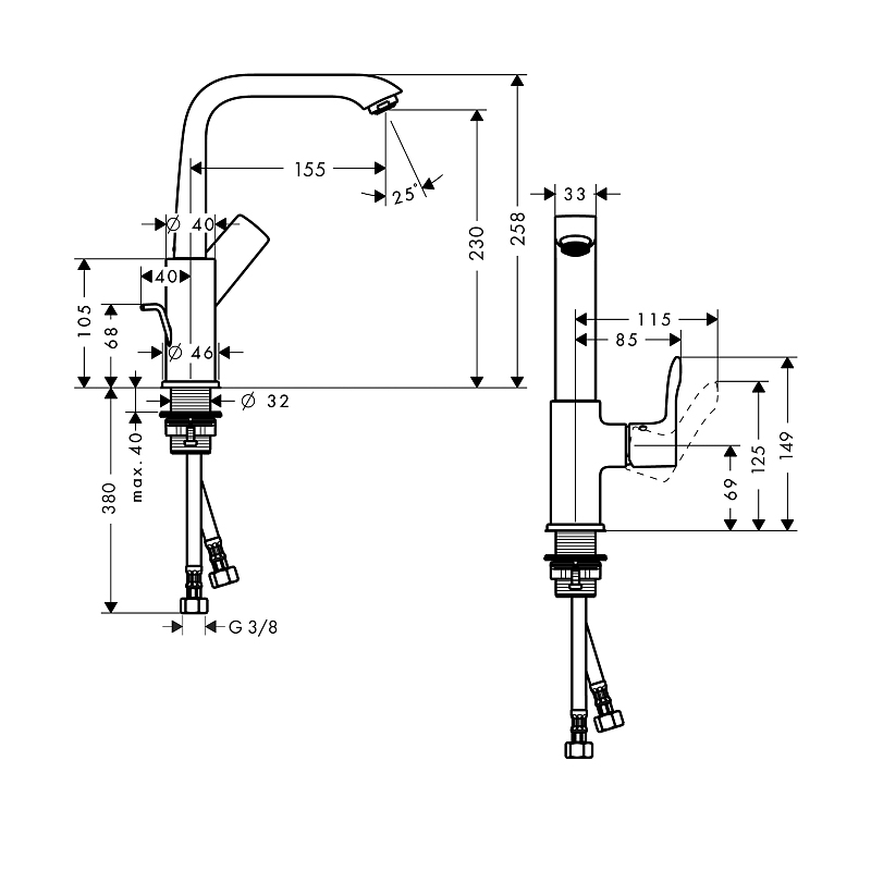 Tvättställsblandare Hansgrohe Metris med Hög Pip