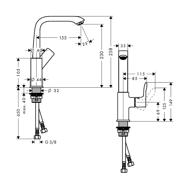 Tvättställsblandare Hansgrohe Metris med Hög Pip