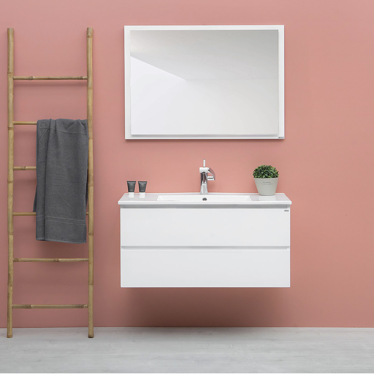 Tvättställsskåp 4AQUA Slim Med 2 Lådor & Grepplist