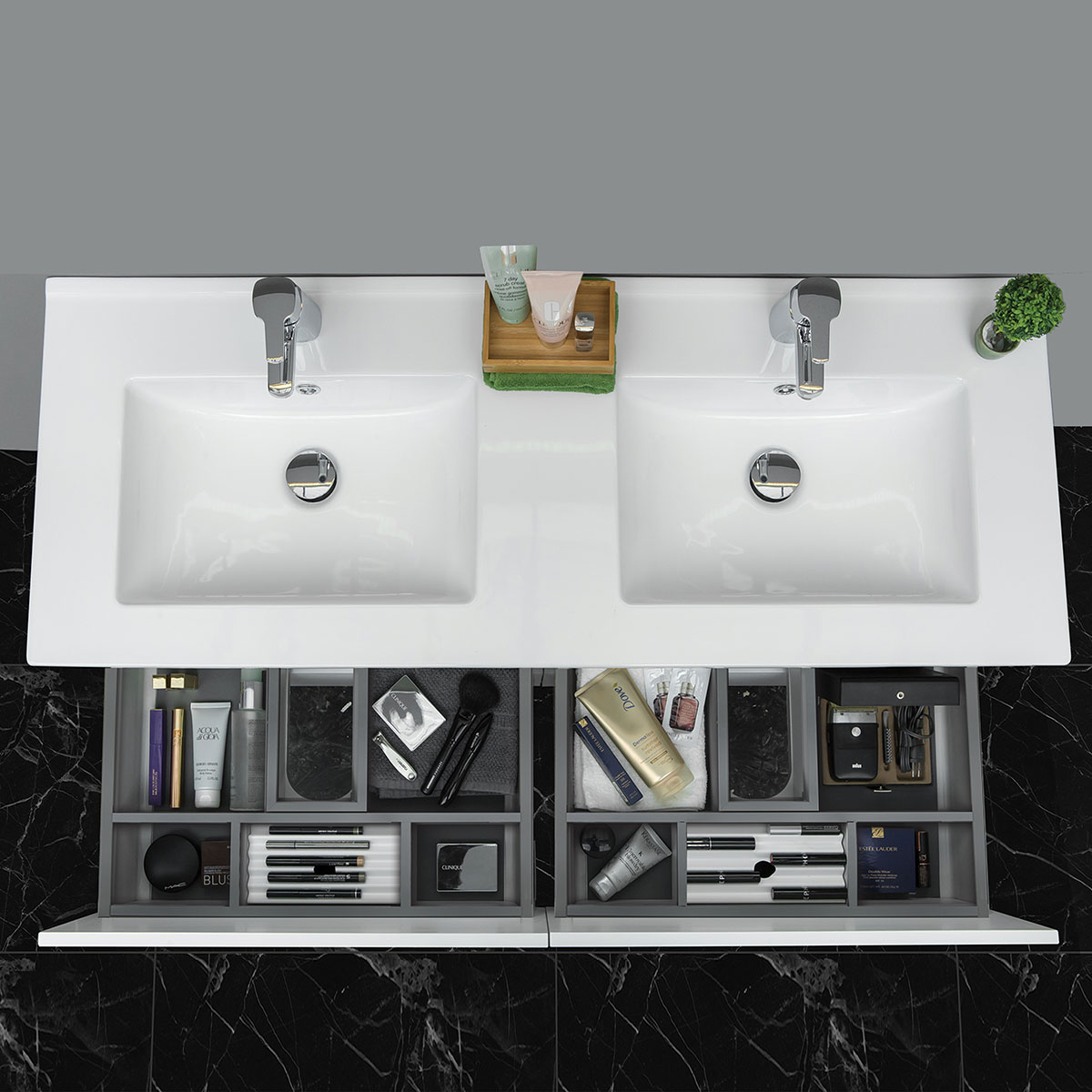 Tvättställsskåp 4AQUA Slim Med 4 Lådor