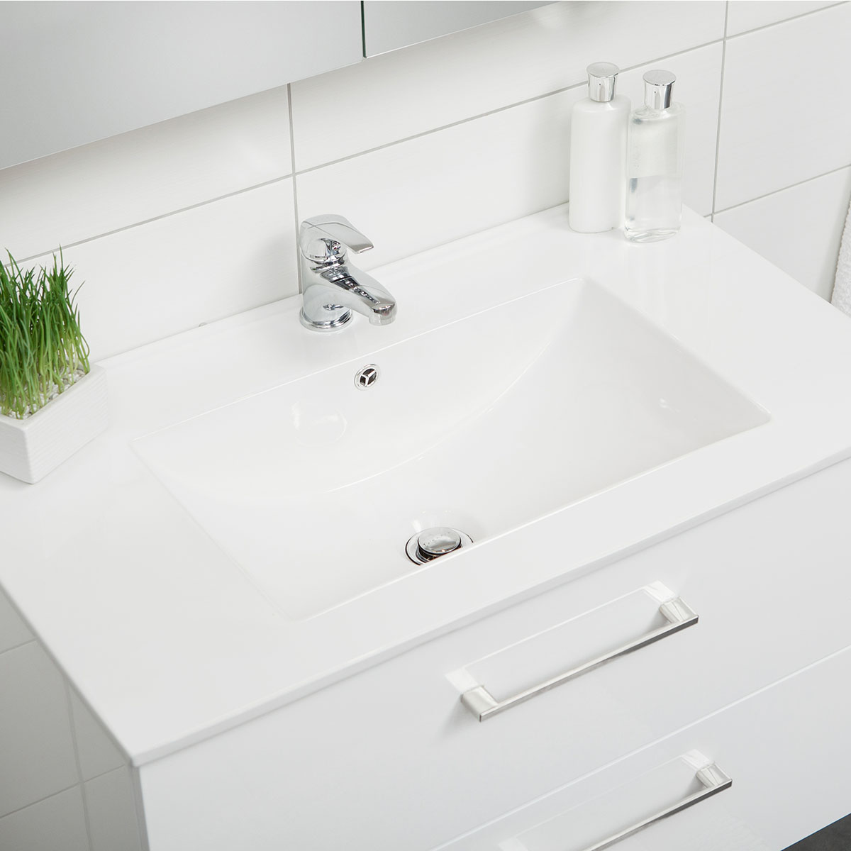 Tvättställsskåp 4AQUA Slim Med 2 Lådor & Grepplist