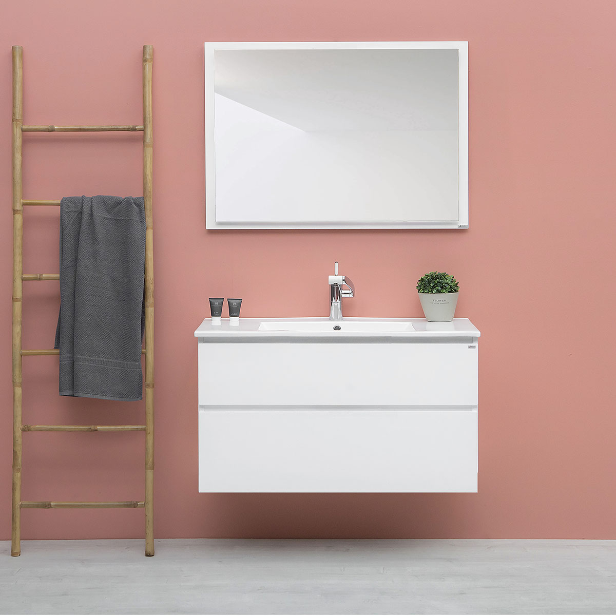 Tvättställsskåp 4AQUA Slim Med 2 Lådor & Grepplist