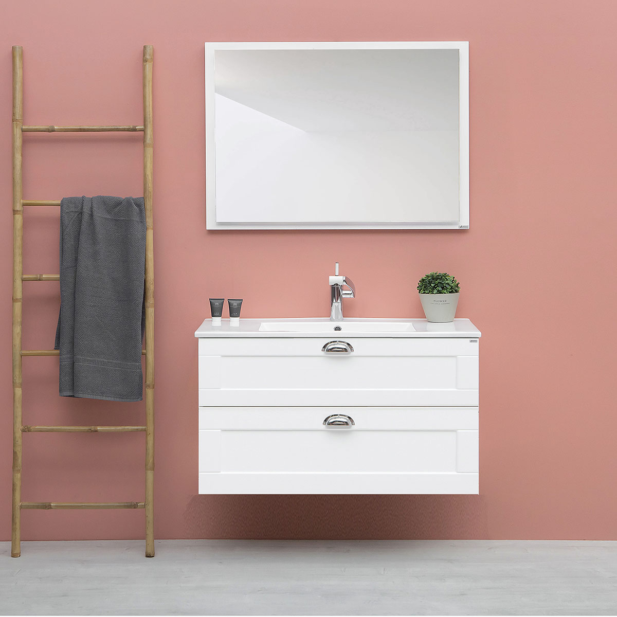 Tvättställsskåp 4AQUA Slim H Med 2 Lådor & Ramlucka