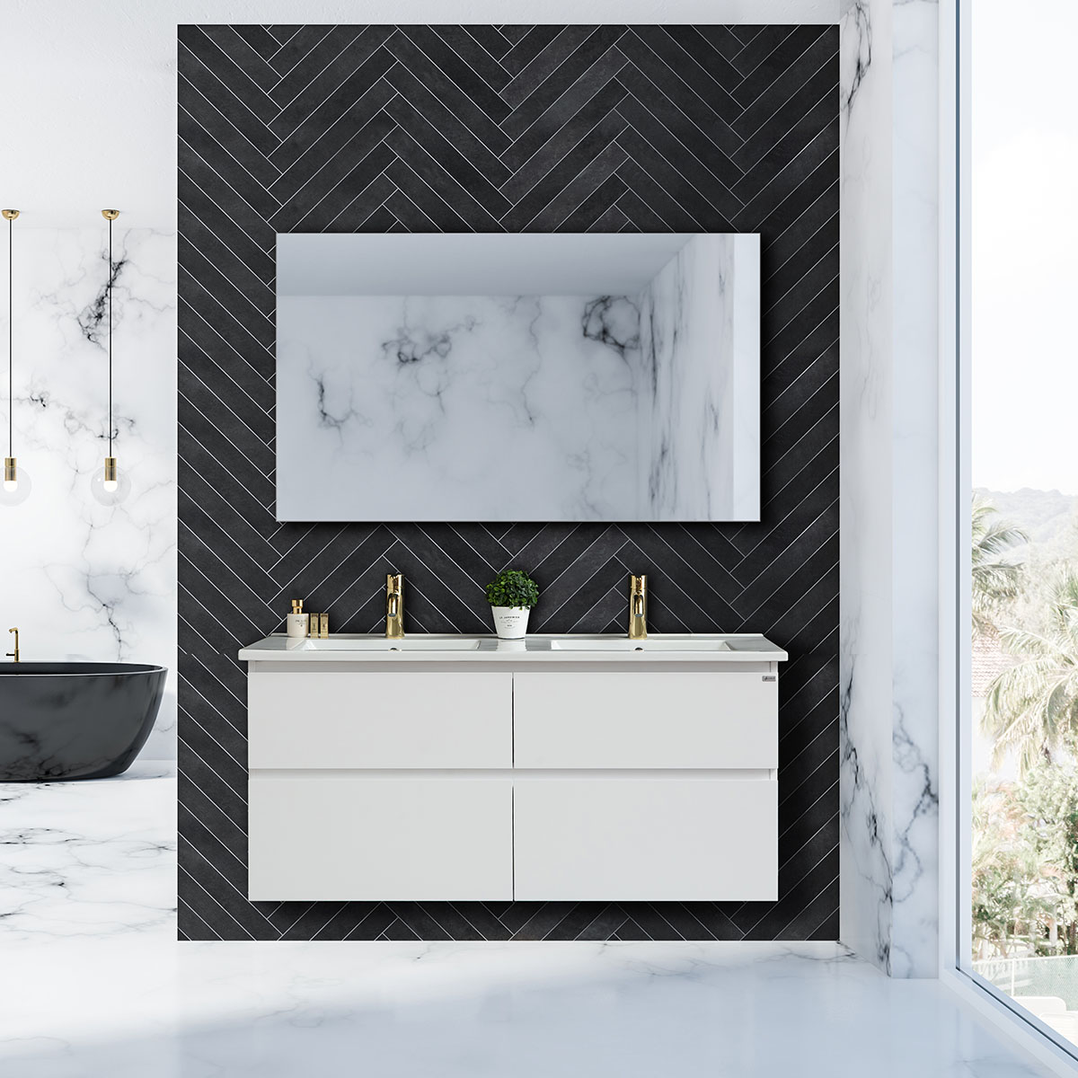 Tvättställsskåp 4AQUA Slim H Med 4 Lådor & Grepplist