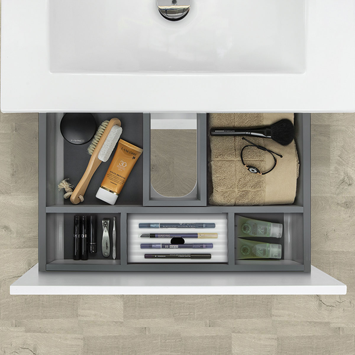 Tvättställsskåp 4AQUA Slim H Med 2 Lådor & Grepplist