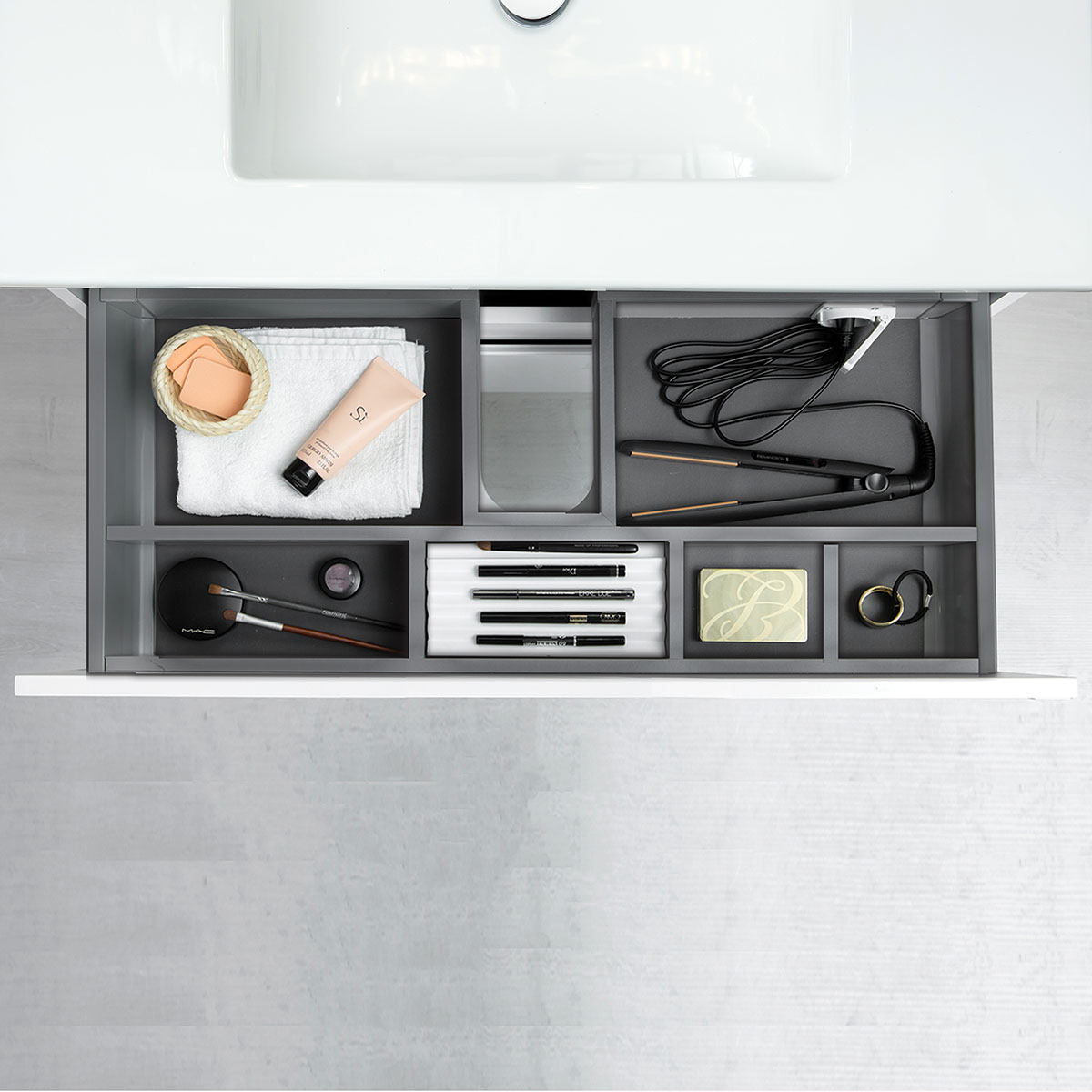 Tvättställsskåp 4AQUA Slim H Med 2 Lådor & Ramlucka