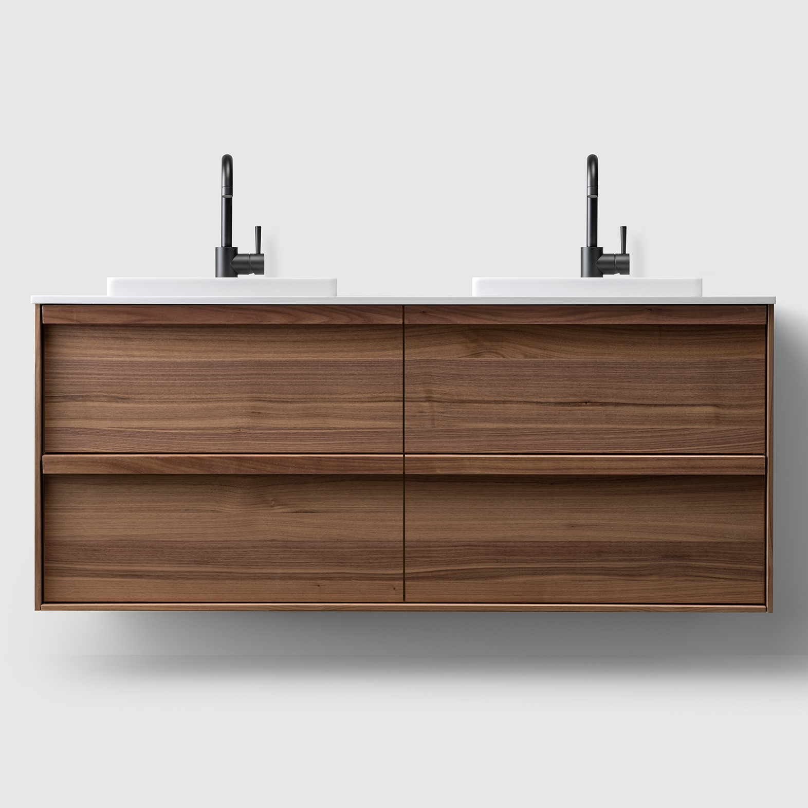 Tvättställsskåp Haven H2/140 med Stenskiva och Handfat Valnöt, Stenskiva i Norrvange Beige, Handfat i Mässing