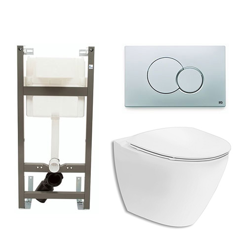 Vägghängd Toalettstol Ifö Spira Art 6245 Komplett med Spolknapp och WC-Fixtur