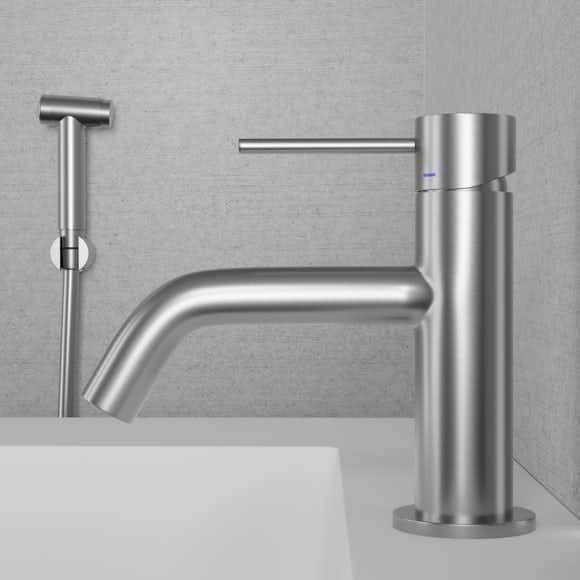 tvättställsblandare scandtap steel voyage med sidodusch