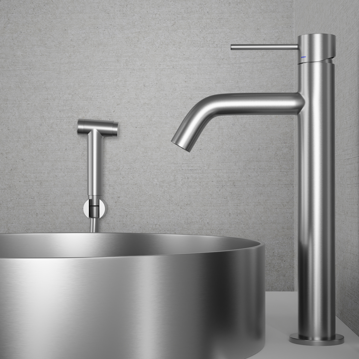 tvättställsblandare scandtap steel voyage high med sidodusch