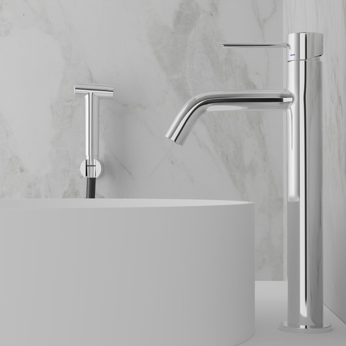 tvättställsblandare scandtap steel voyage high med sidodusch