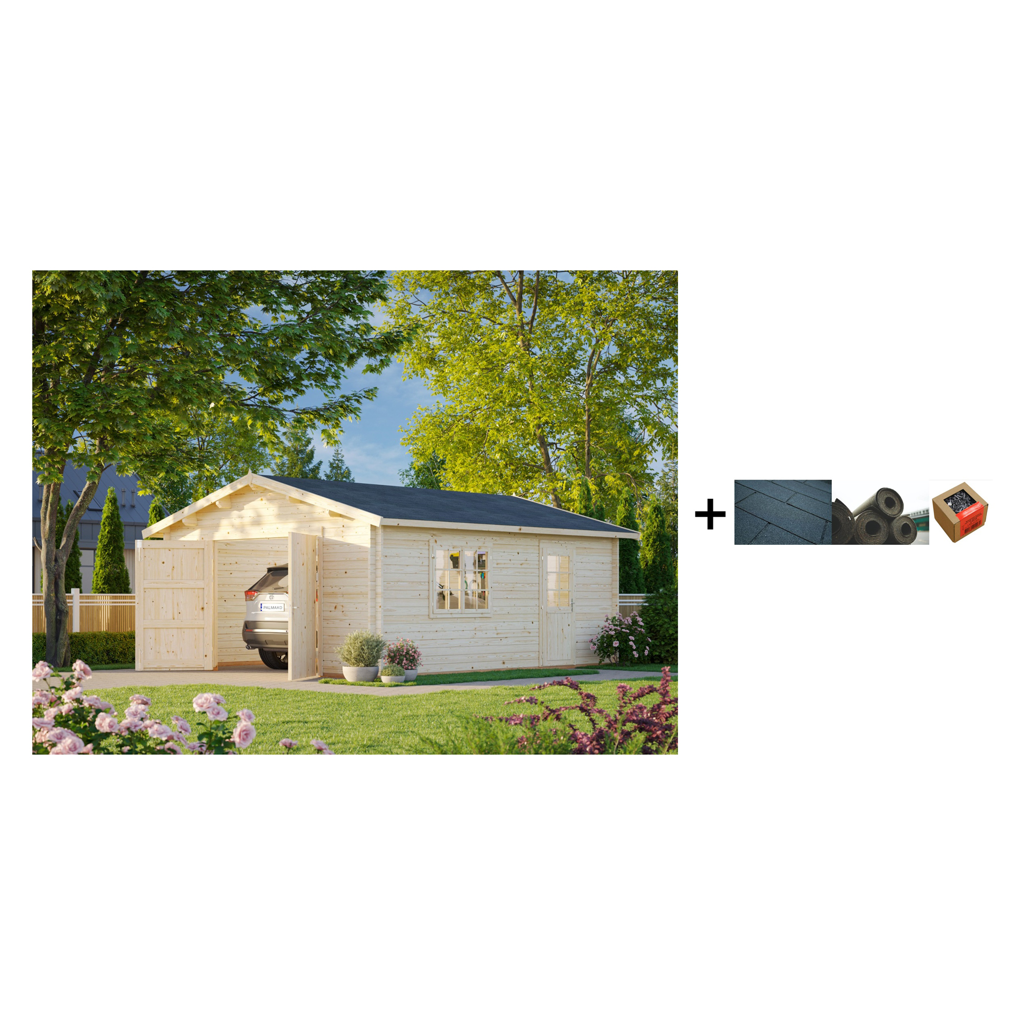 Garasjebod Palmako Roger 23,9 m2 med Dobbel Treport med Shingel, Papp og Spiker