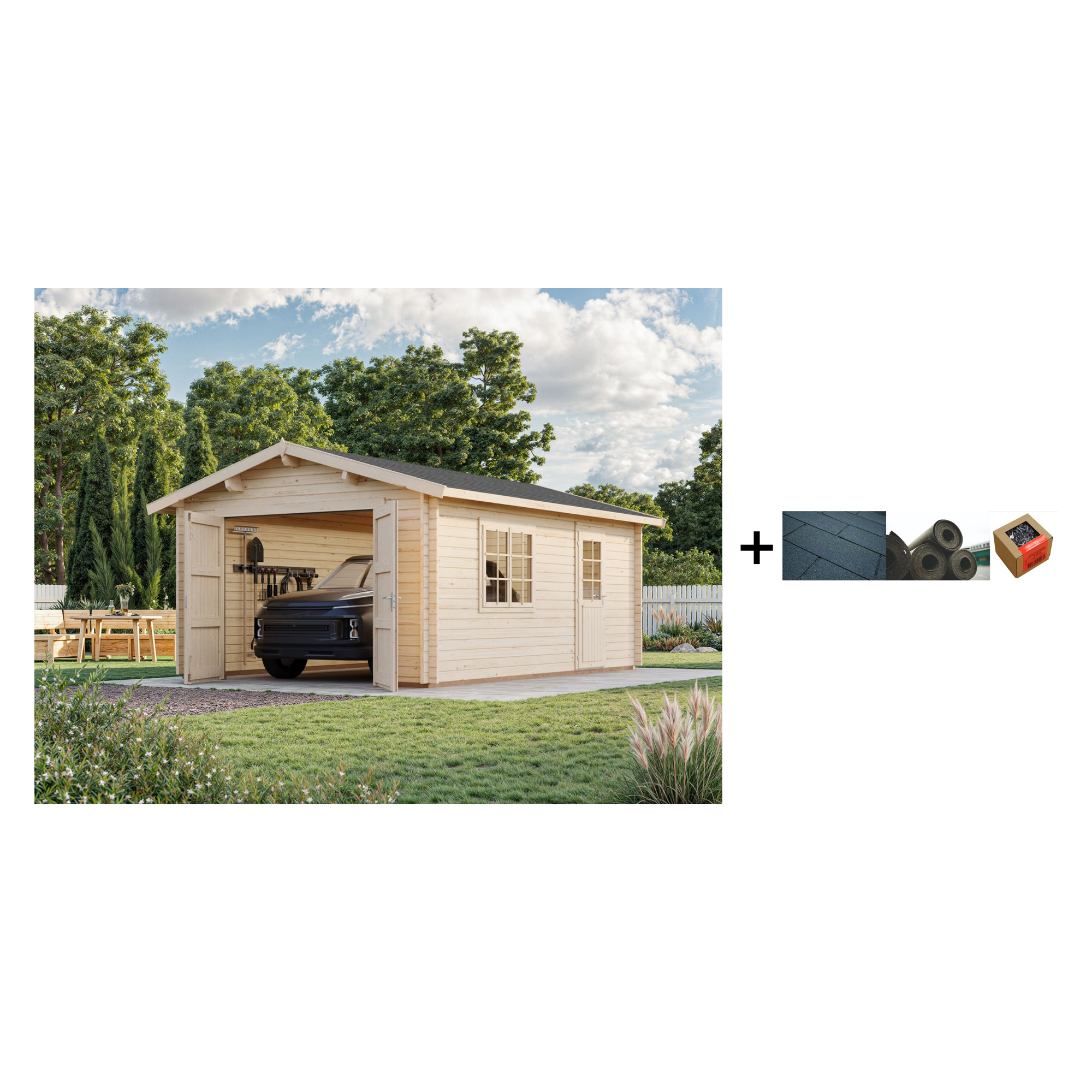 Garasjebod Palmako Roger 19 m2 med Dobbel Treport med Shingel, Papp og Spiker