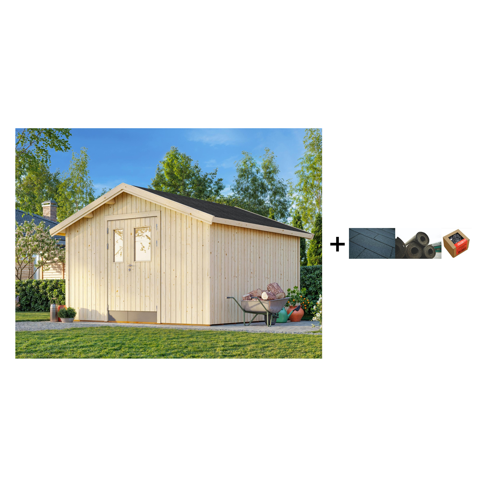 Redskapsbod Palmako Lucas 12,3 m2 med Shingel, Papp og Spiker