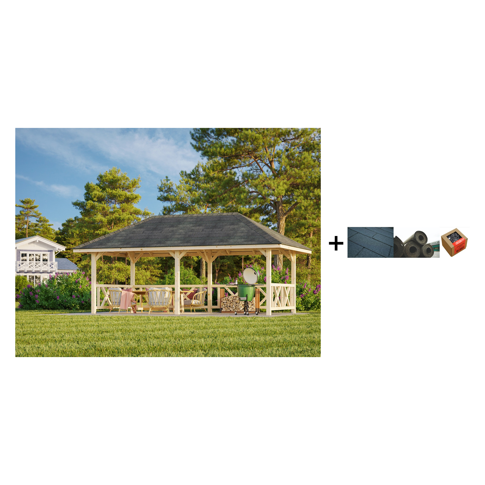 Paviljong Palmako Bianca 16,6 m2 Sett 107 med Shingel, Papp og Spiker