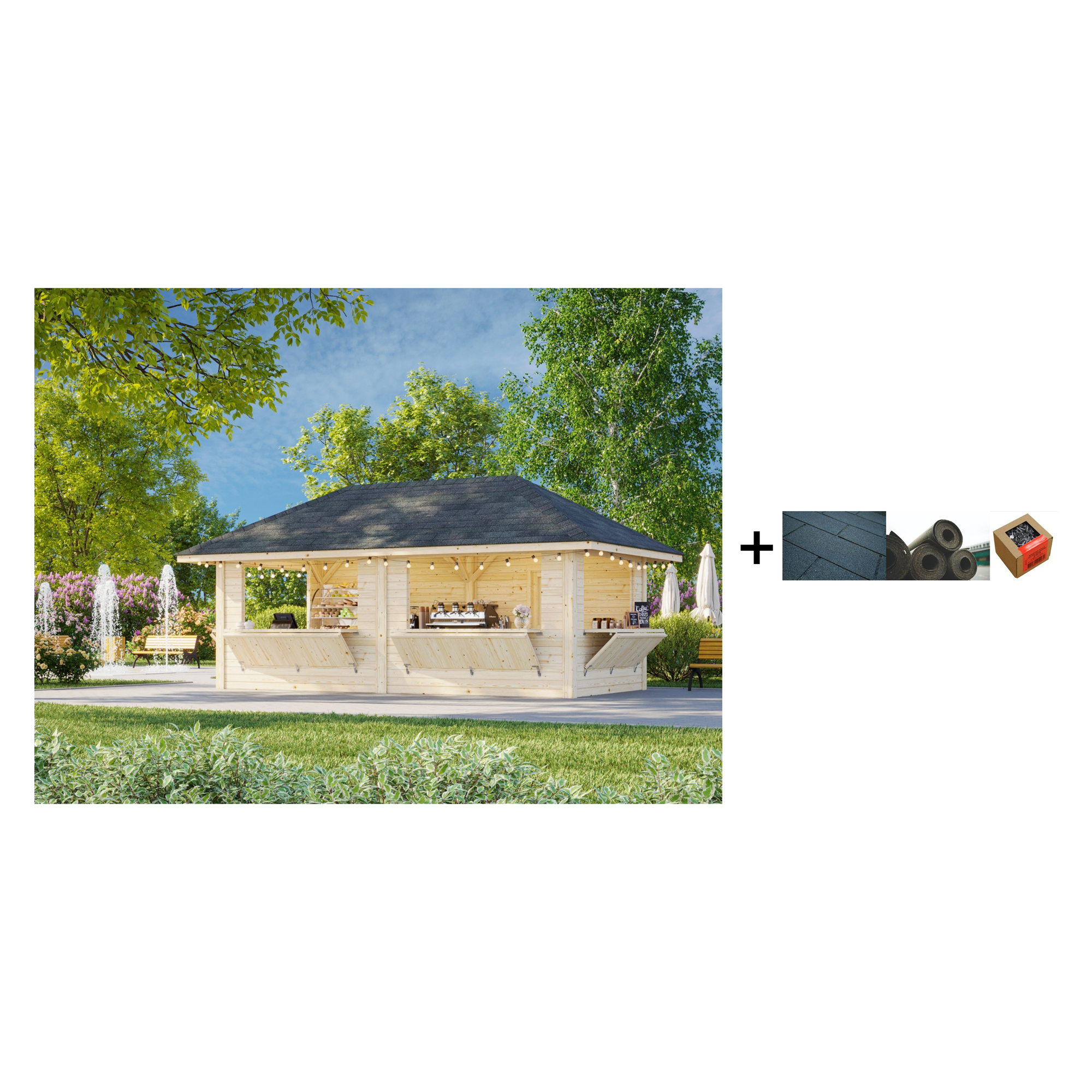 Kiosk Palmako Bianca 16,6 m2 Sett 112 med Shingel, Papp og Spiker