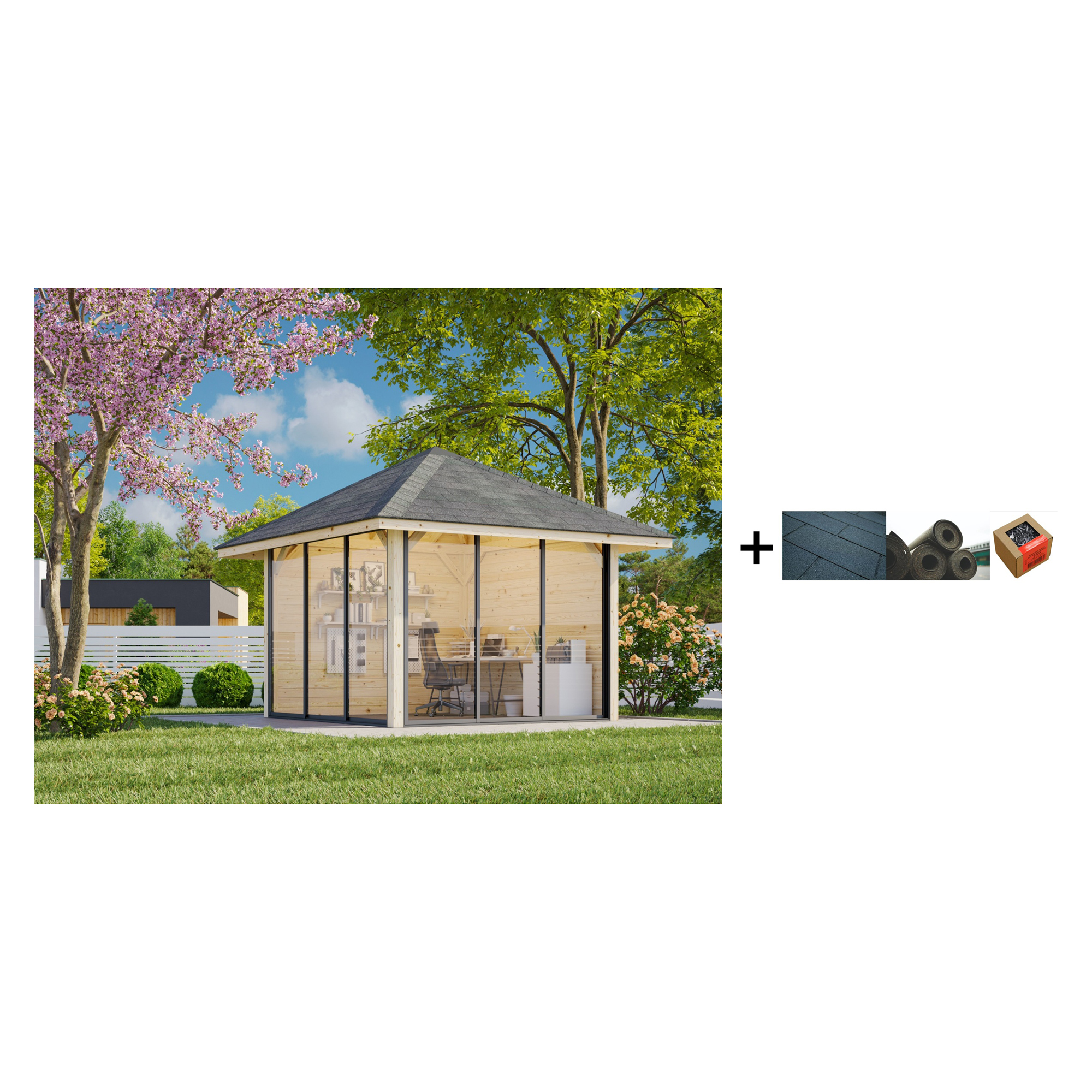 Hagestue Palmako Bianca 8,3 m2 Sett 201 Slide med Shingel, Papp og Spiker