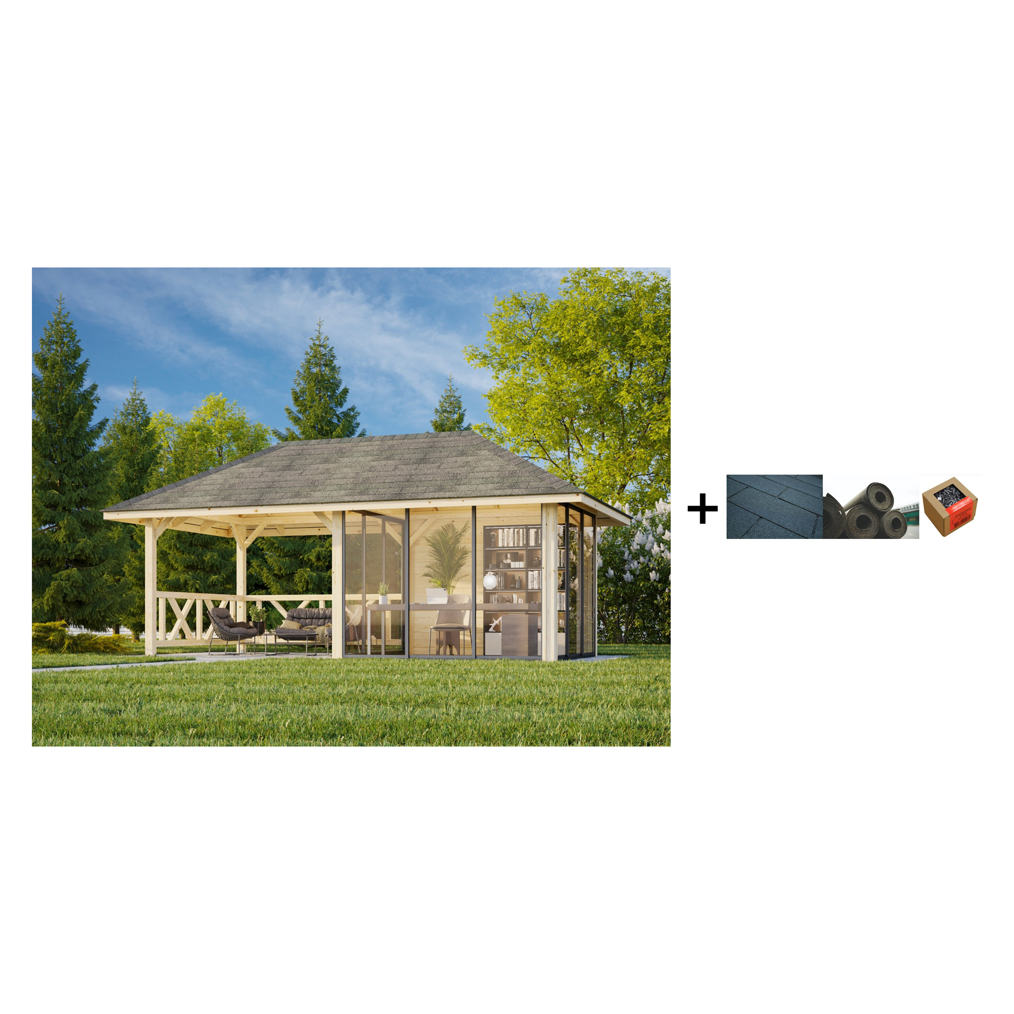 Hagestue Palmako Bianca 16,6 m2 Sett 204 Slide med Shingel, Papp og Spiker