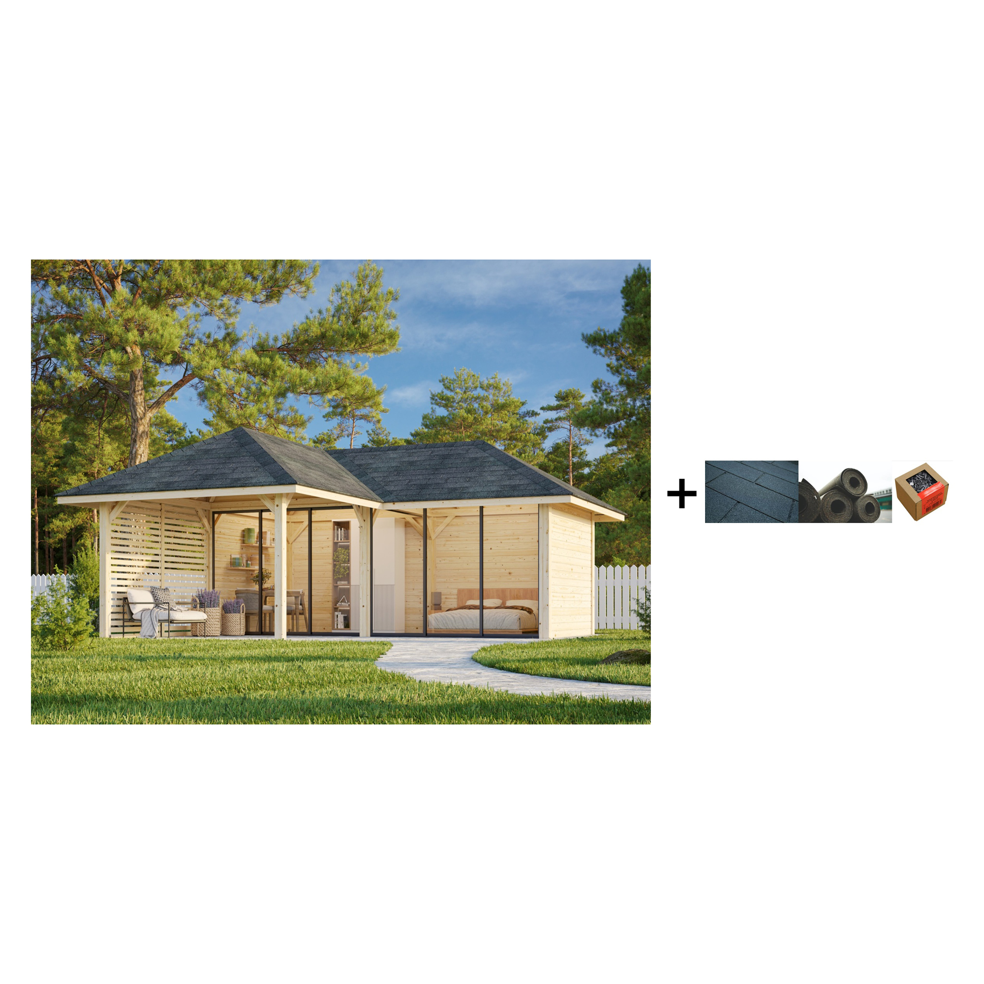 Hagestue Palmako Bianca 24,9 m2 Sett 213 Slide med Shingel, Papp og Spiker