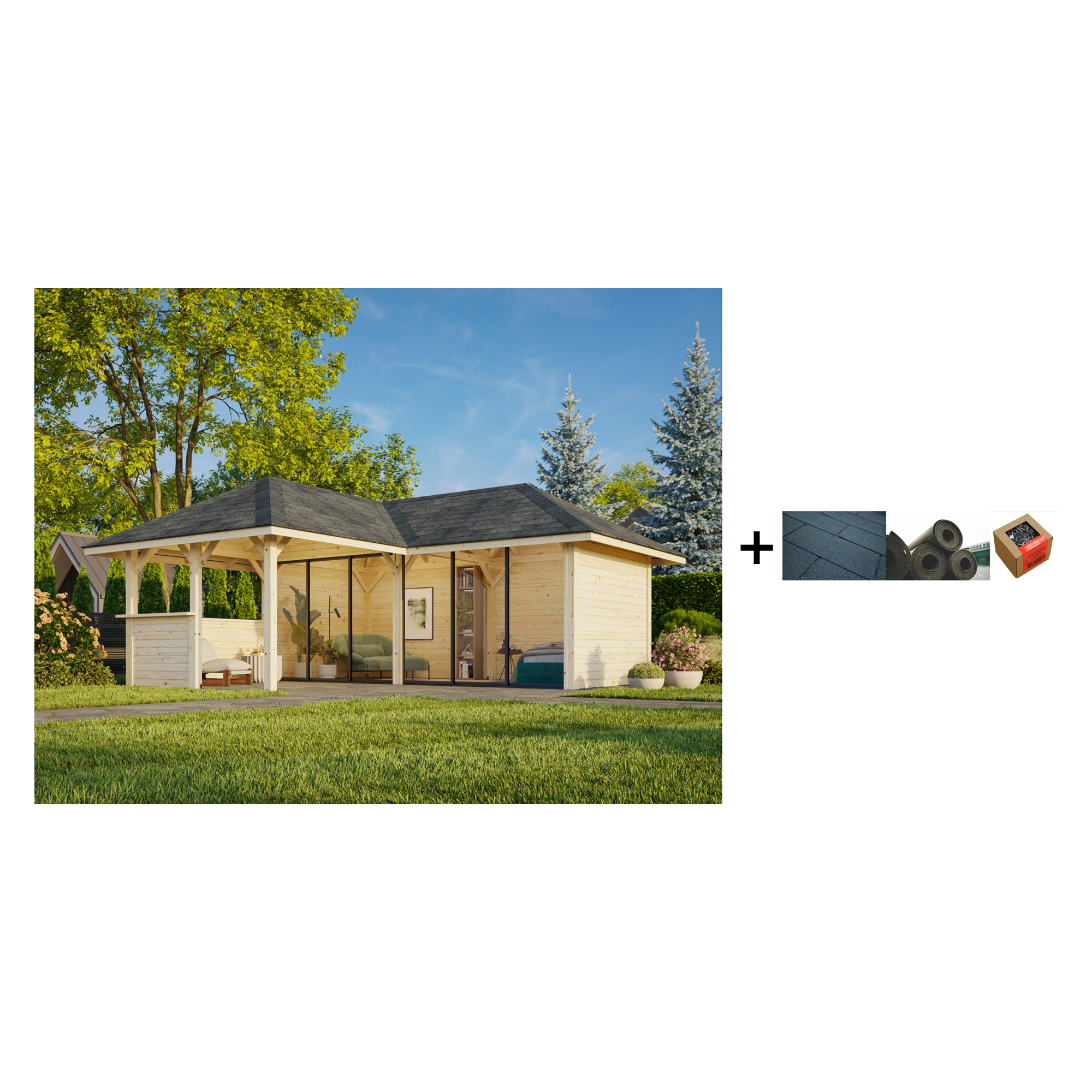 Hagestue Palmako Bianca 24,9 m2 Sett 222 Slide med Shingel, Papp og Spiker